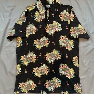 Icecream Black Floral Graphic Button-Down Shirt